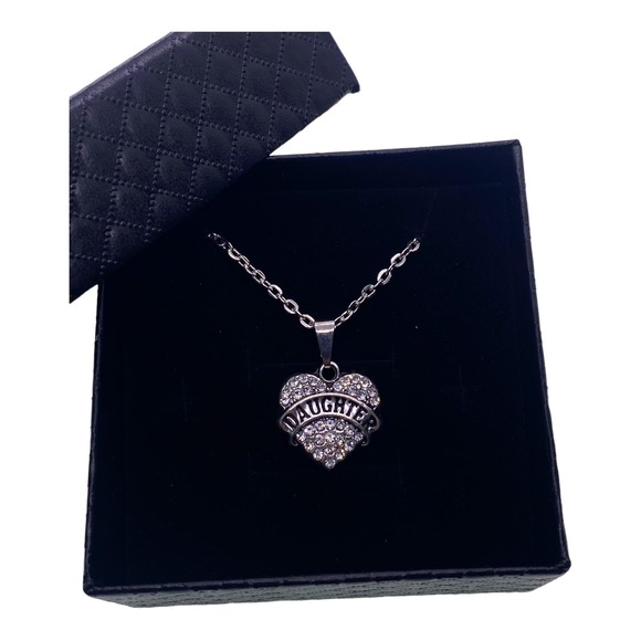 Imitation Diamond Clear Cubic Zirconia Daughter Heart Necklace Gift Box - Picture 2 of 4